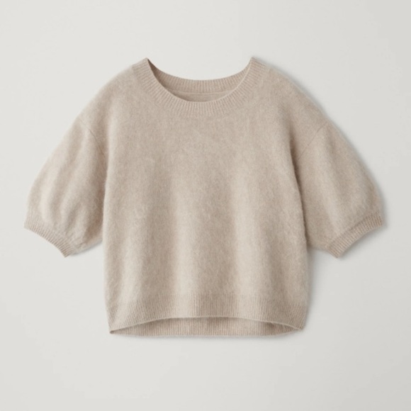 BNWOT THE KOOPLES 100%  CASHMERE CROPPED SHORT SLEEVE SWEATER SIZE 3 / LARGE - Picture 1 of 10